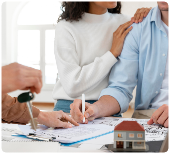 People signing contract with keys